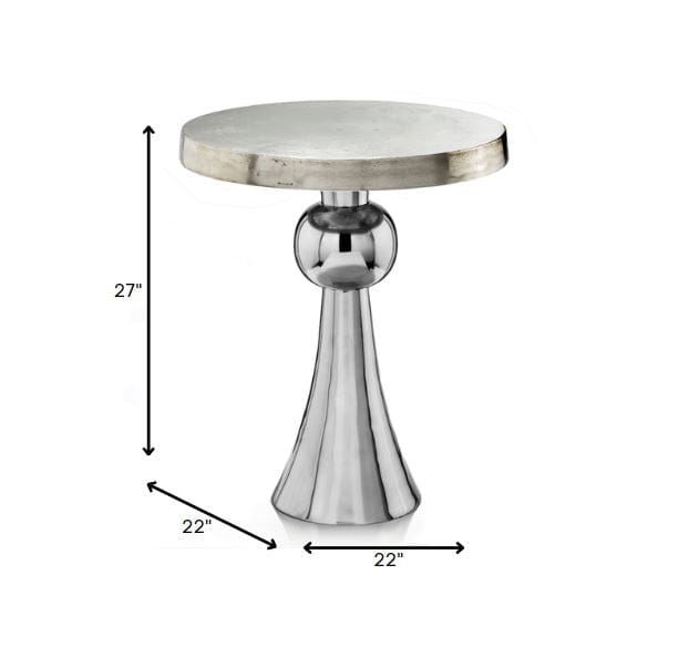 22" X 22" X 27" Buffed And Rough Silver Ball Skirt Table