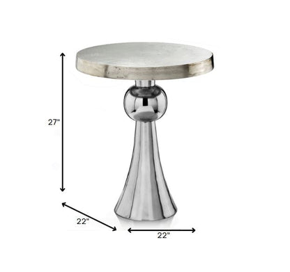 22" X 22" X 27" Buffed And Rough Silver Ball Skirt Table