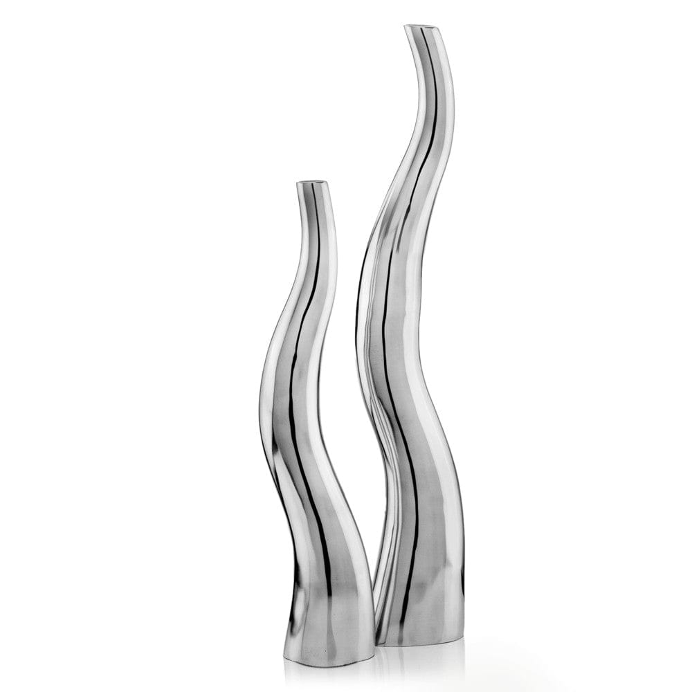 Set Of 2 Modern Tall Silver Squiggly Vases