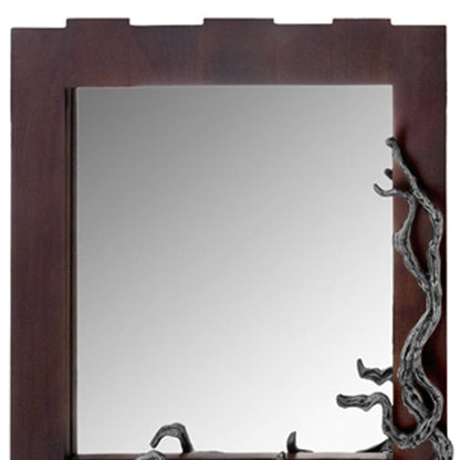 3" X 33" X 32" Brown And Silver Vine Wall Mirror