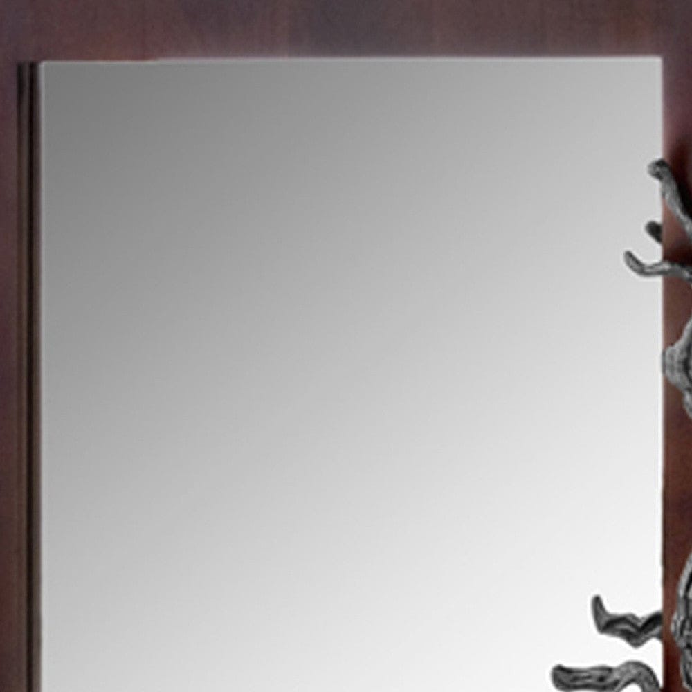 3" X 33" X 32" Brown And Silver Vine Wall Mirror
