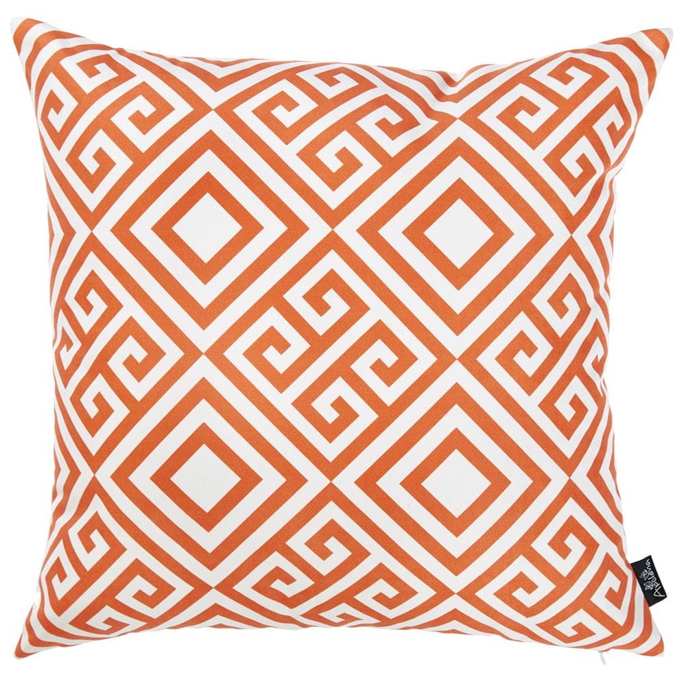 Orange And White Greek Key Decorative Throw Pillow Cover