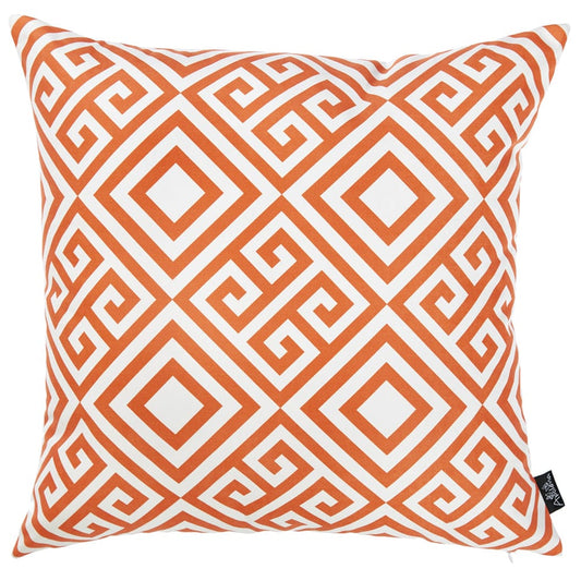 Orange And White Greek Key Decorative Throw Pillow Cover