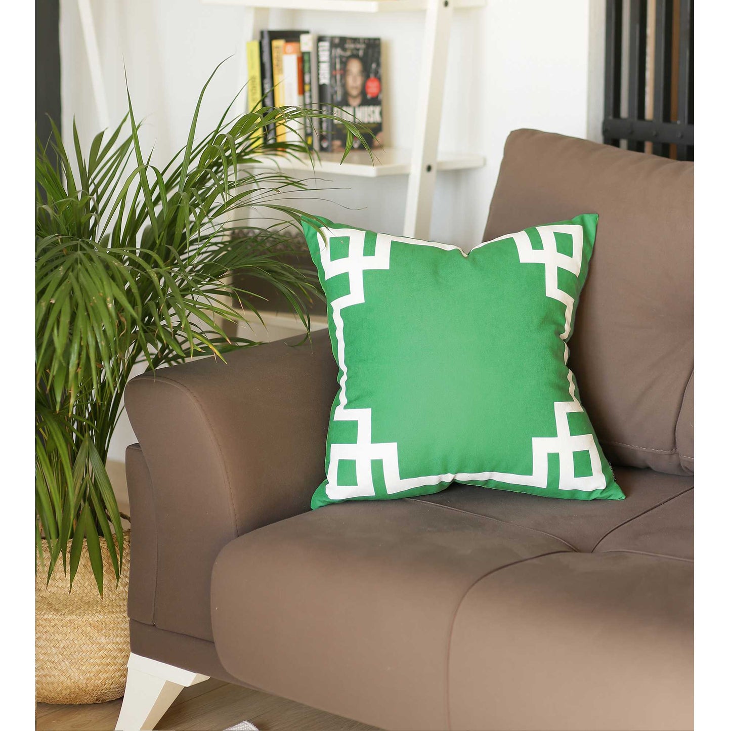 Grass Green And White Geometric Decorative Throw Pillow Cover