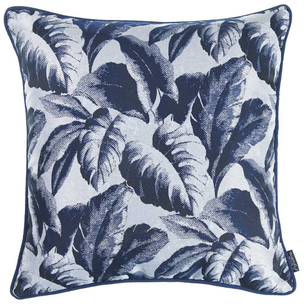 Navy Blue Jacquard Tropical Leaf Decorative Throw Pillow Cover