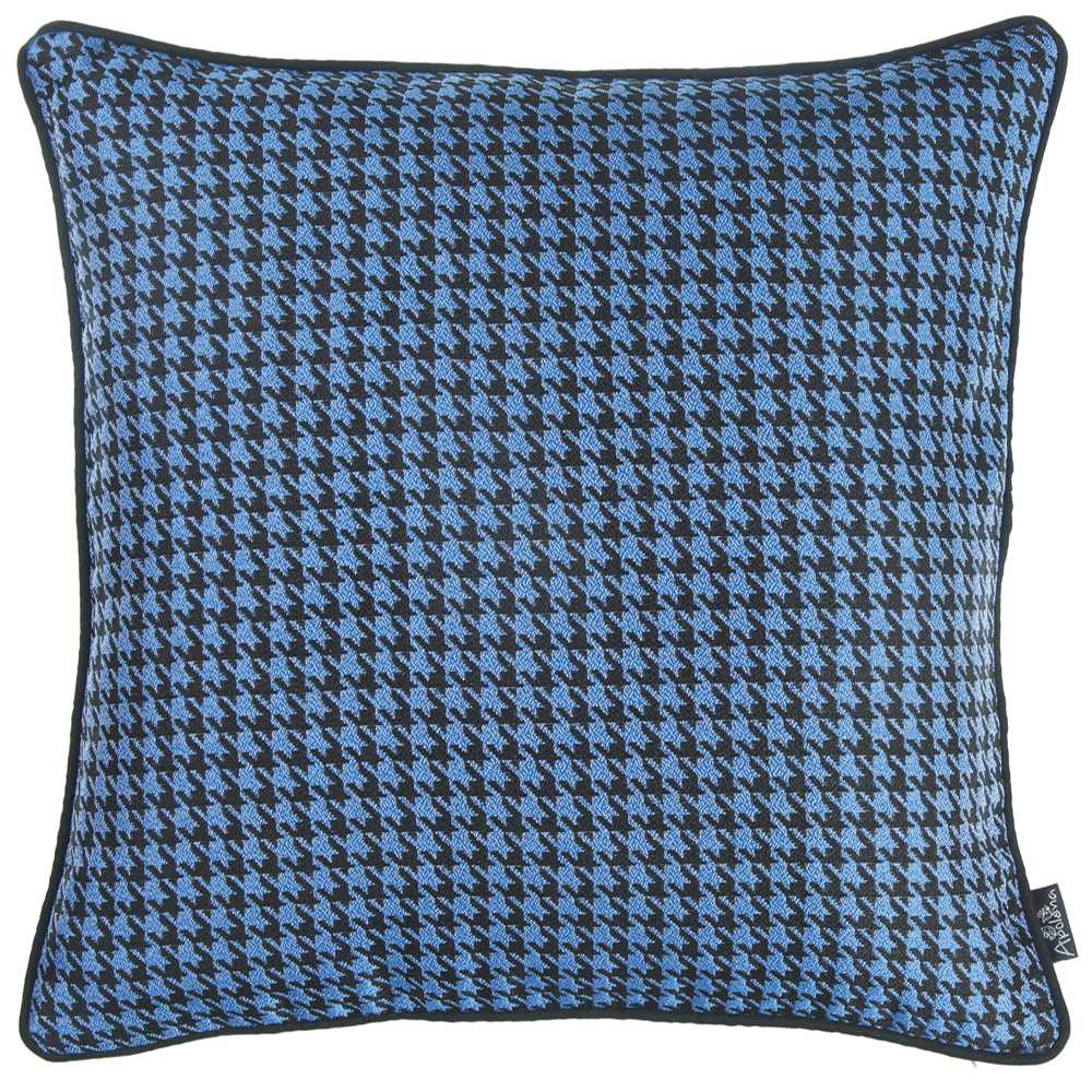Blue And Black Houndstooth Decorative Throw Pillow Cover