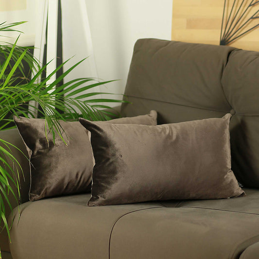 21"X 14" Brown Velvet Carob Decorative Throw Pillow Cover 2 Pcs In Set