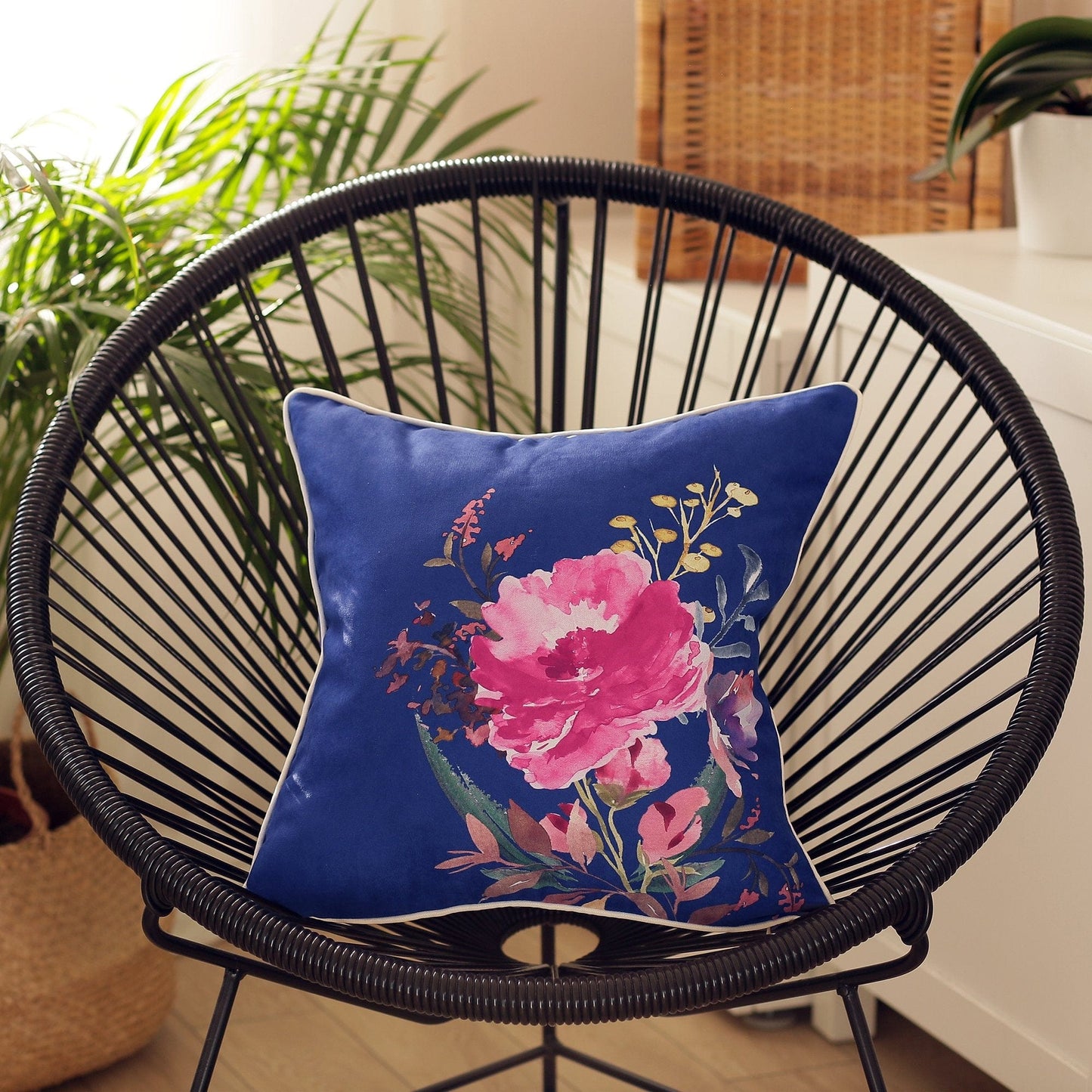 Blue Watercolor Wild Flower Decorative Throw Pillow Cover