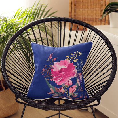Blue Watercolor Wild Flower Decorative Throw Pillow Cover