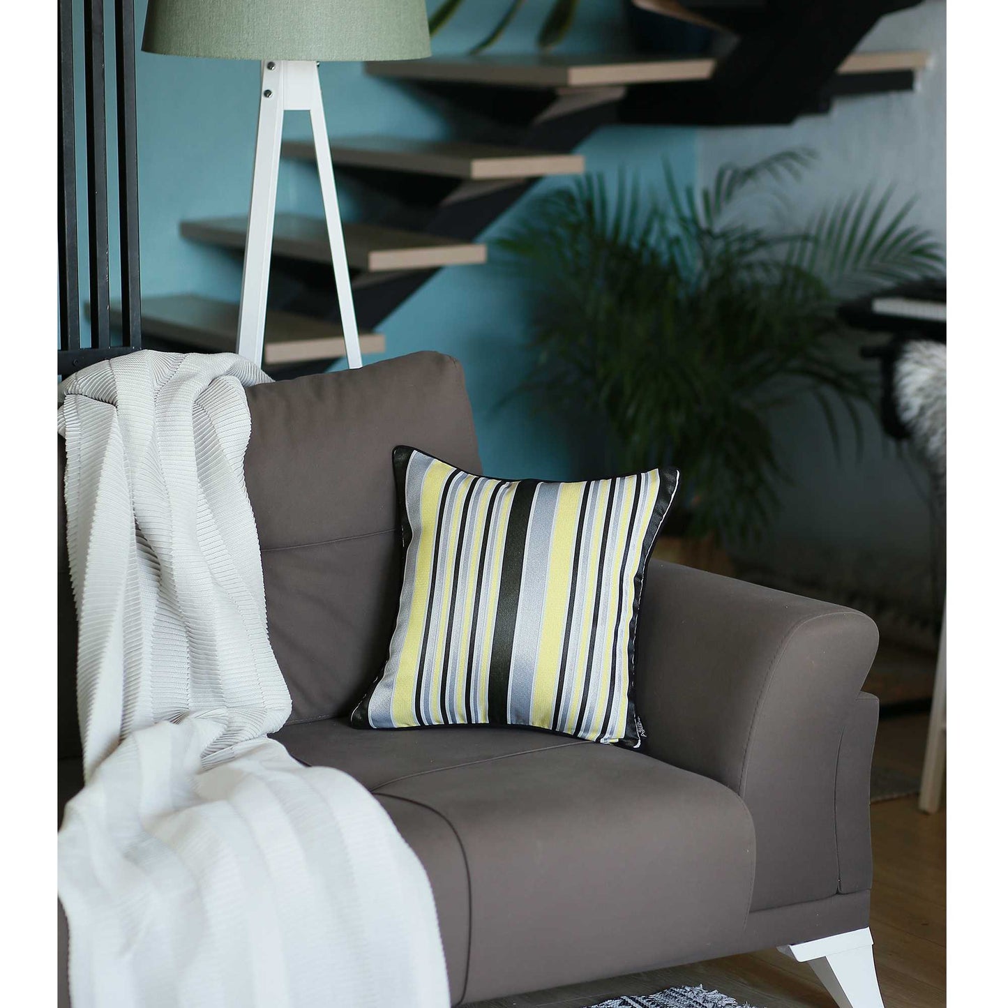 17"X 17" Jacquard Stripe Style Decorative Throw Pillow Cover