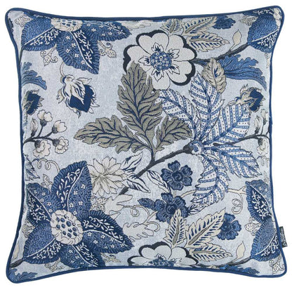 Square Blue Jacquard Leaf Decorative Throw Pillow Cover