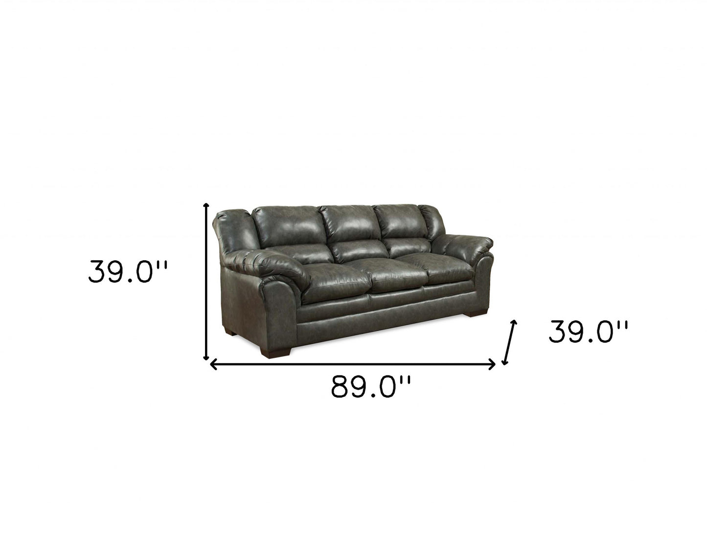 89" Charcoal Faux Leather Tufted Sofa