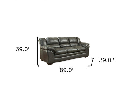 89" Charcoal Faux Leather Tufted Sofa