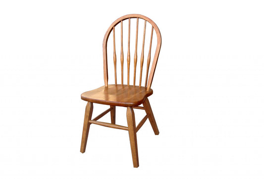 Rounded Spindle Back Rustic Oak Hardwood Dining Or Side Chair
