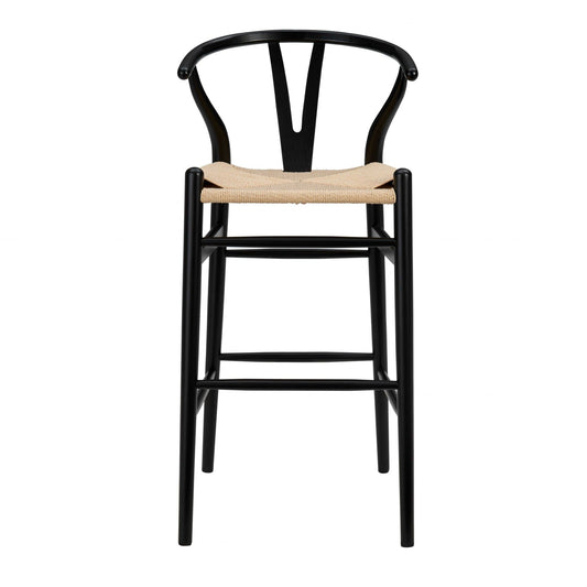 42" Black Solid Wood And Natural Counter Stool