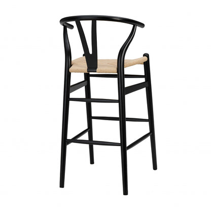 42" Black Solid Wood And Natural Counter Stool