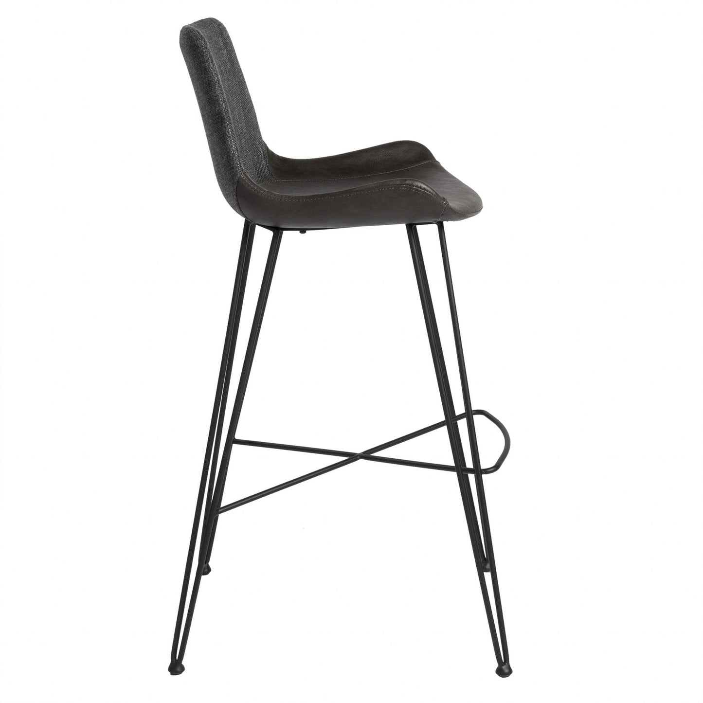 22.45" X 19.3" X 40.16" Dark Gray Leatherette Bar Stool With Matte Black Legs