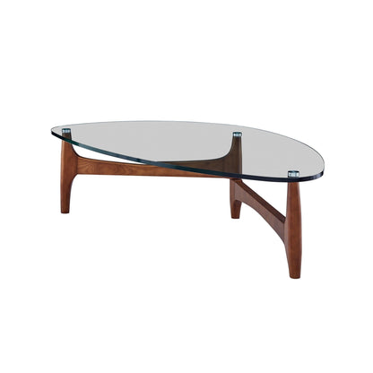 Mod Soft Triangle Clear Glass And Walnut Coffee Table