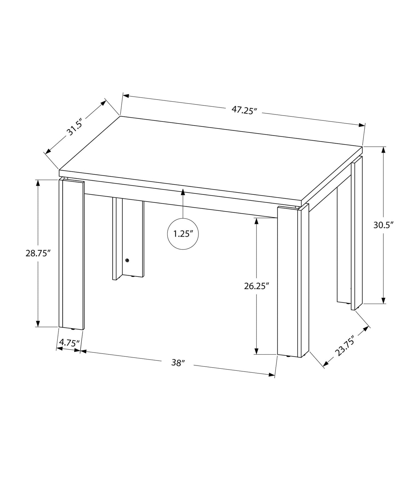 48" X 32" X 30.5 " Dark Taupe Dining Table