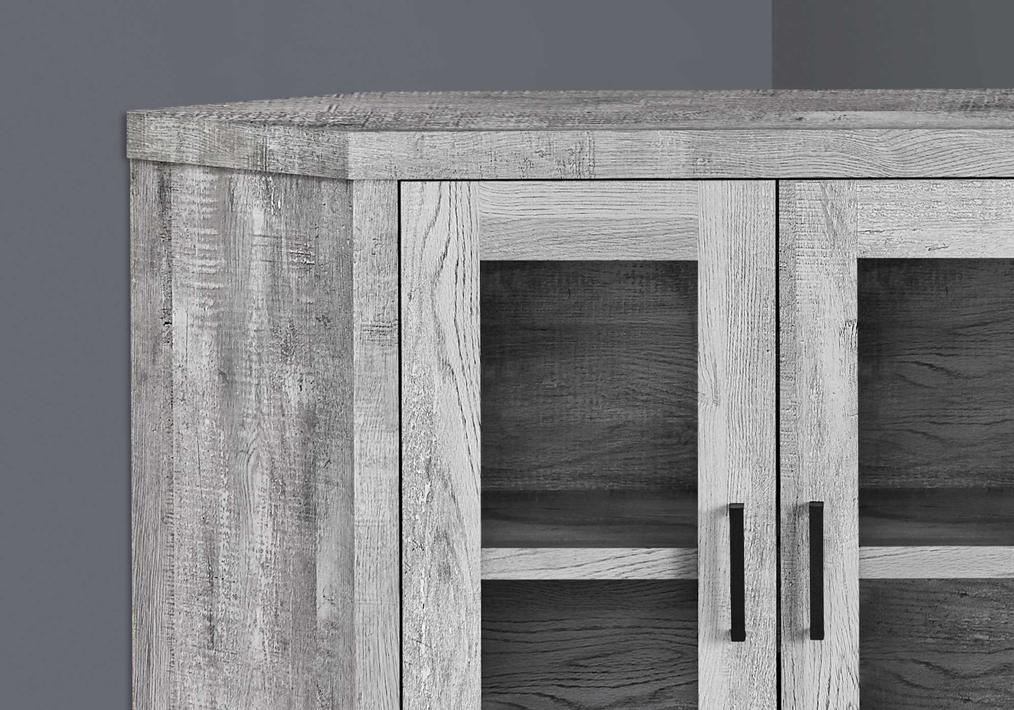 Reclaimed Wood Gray Finish Corner Tv Stand With Glass Doors