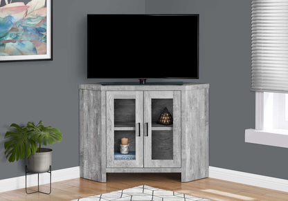 Reclaimed Wood Gray Finish Corner Tv Stand With Glass Doors