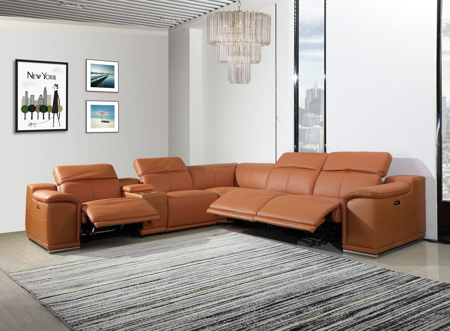 212" X 240" X 19"1.2" Camel Power Reclining 6"Pc Sectional
