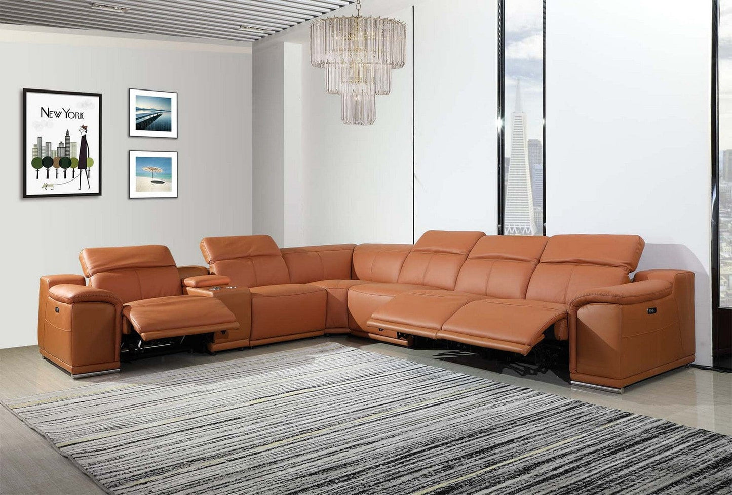 241" X 280" X 220.2" Camel Power Reclining 7Pc Sectional