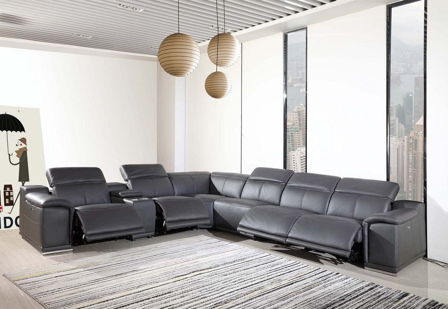 254" X 280" X 237.4" Dark Grey Power Reclining 7Pc Sectional