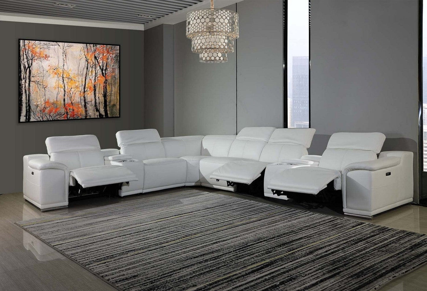 154" X 200" X 162.2" White Power Reclining 8Pc Sectional
