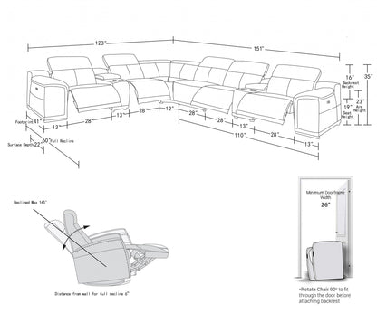 154" X 200" X 162.2" White Power Reclining 8Pc Sectional