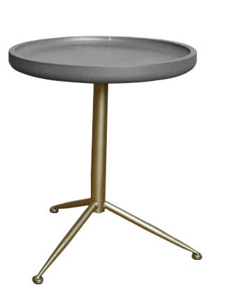 Sleek Round Gray Wood And Goldtone Side End Table 19" H