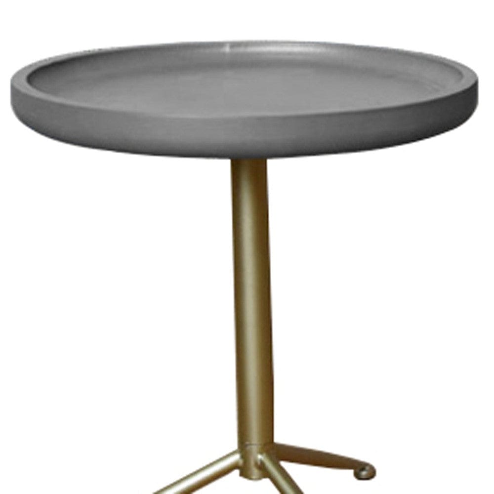 Sleek Round Gray Wood And Goldtone Side End Table 19" H