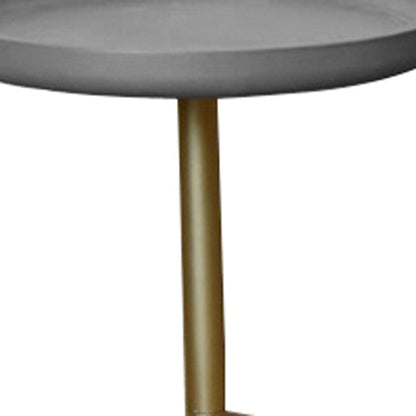 Sleek Round Gray Wood And Goldtone Side End Table 19" H