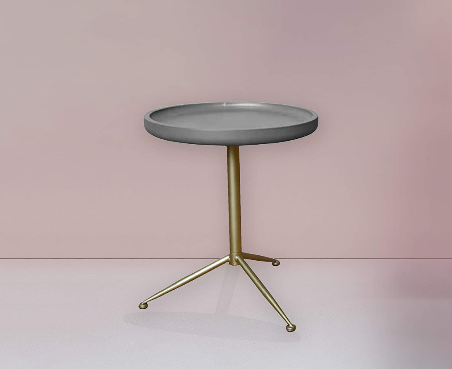 Sleek Round Gray Wood And Goldtone Side End Table 19" H
