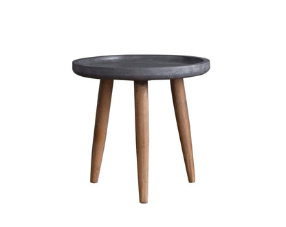 Cement Gray Finish Wooden Side End Table With Round Top