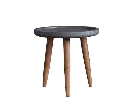 Cement Gray Finish Wooden Side End Table With Round Top