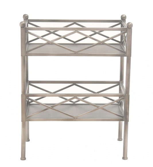 Stylish Brushed Silver 2 Shelf Serving Cart Or Bookcase