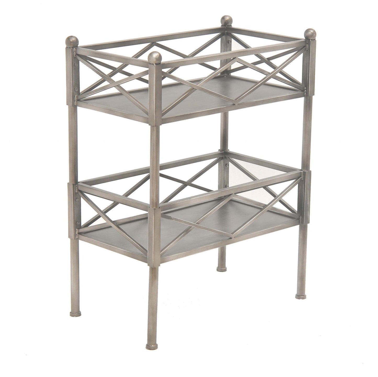 Stylish Brushed Silver 2 Shelf Serving Cart Or Bookcase