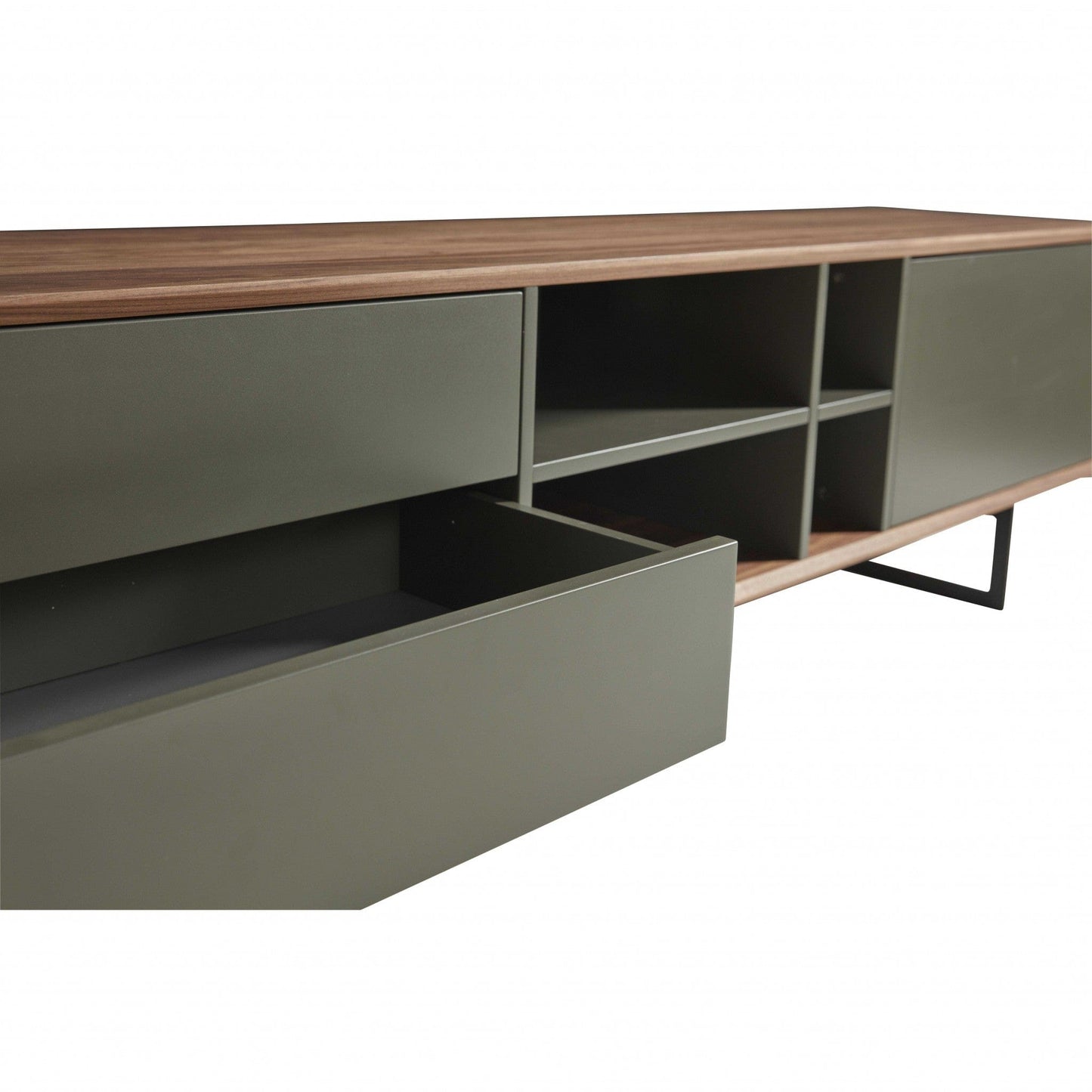 71" Media Tv Stand In Walnut And Dark Gray