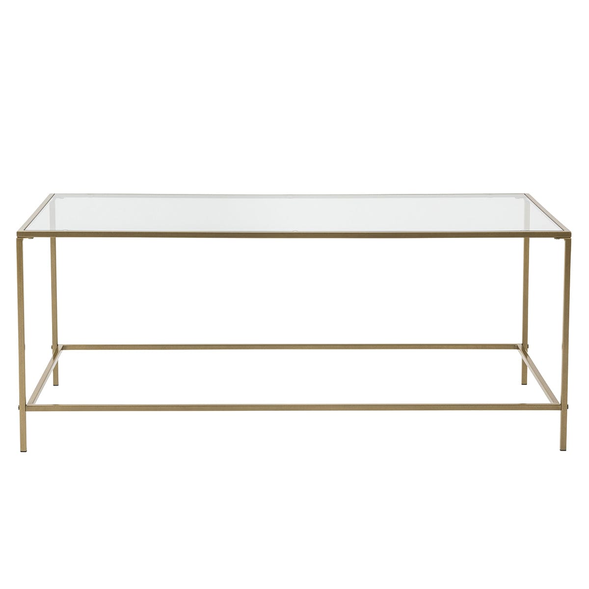 44" X 20.76" X 17.88" Coffee Table In Clear Glass With Brass Base