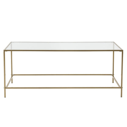 44" X 20.76" X 17.88" Coffee Table In Clear Glass With Brass Base
