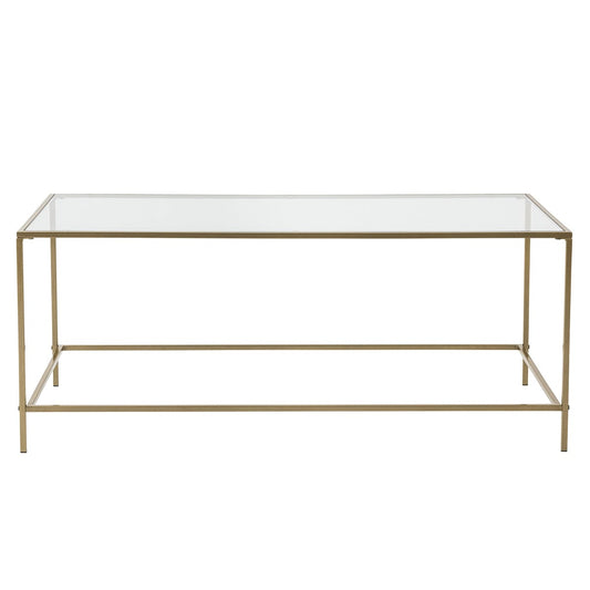 44" X 20.76" X 17.88" Coffee Table In Clear Glass With Brass Base