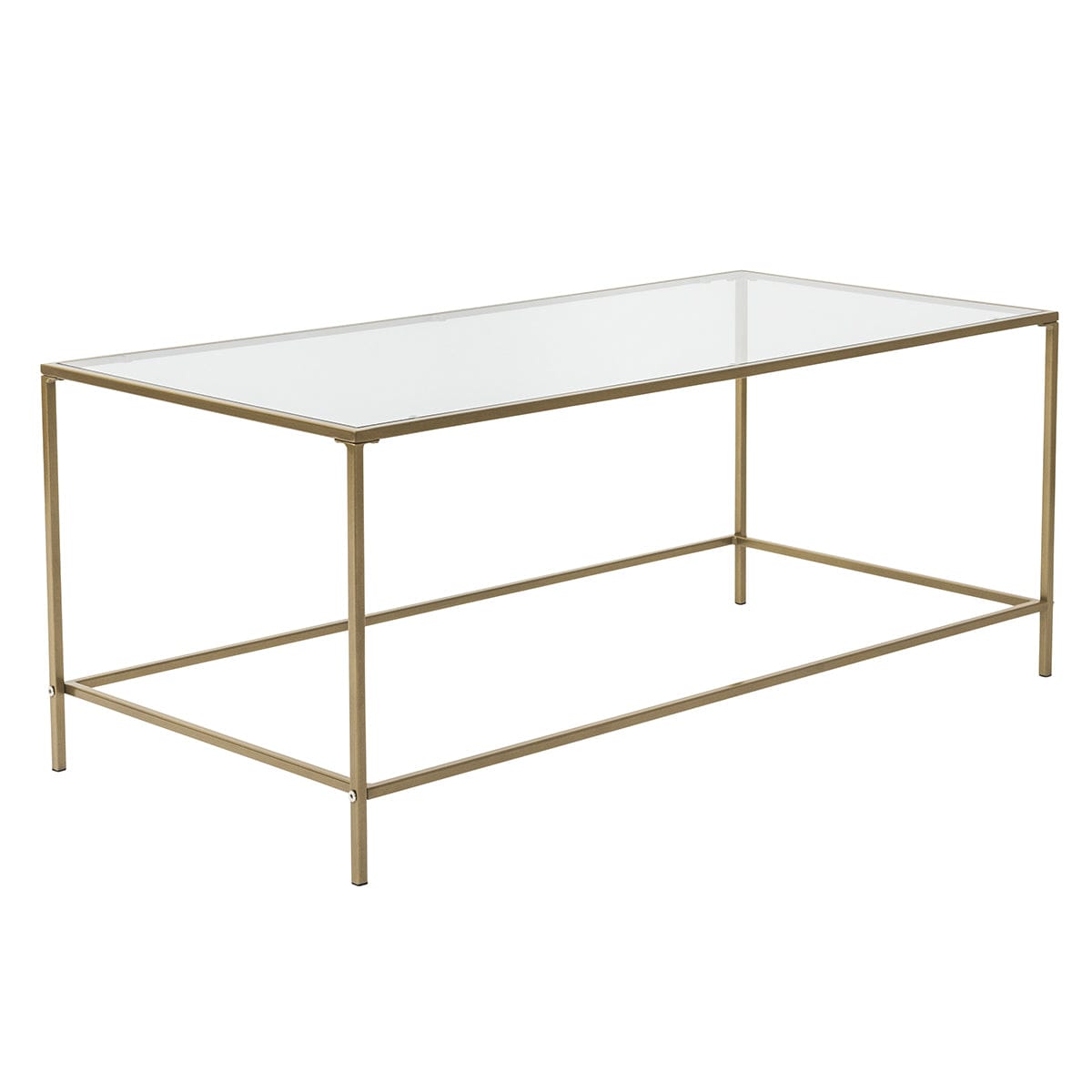 44" X 20.76" X 17.88" Coffee Table In Clear Glass With Brass Base