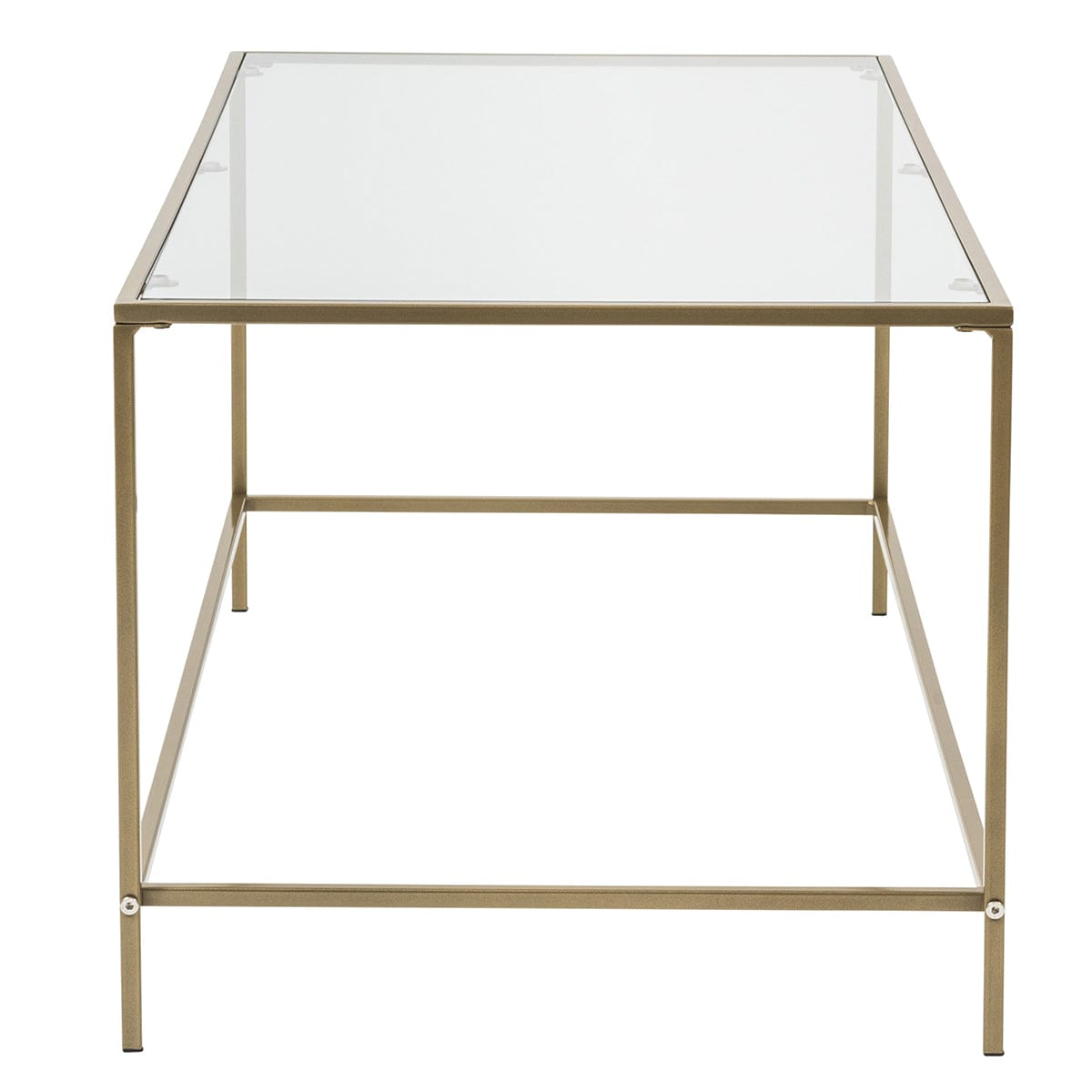 44" X 20.76" X 17.88" Coffee Table In Clear Glass With Brass Base