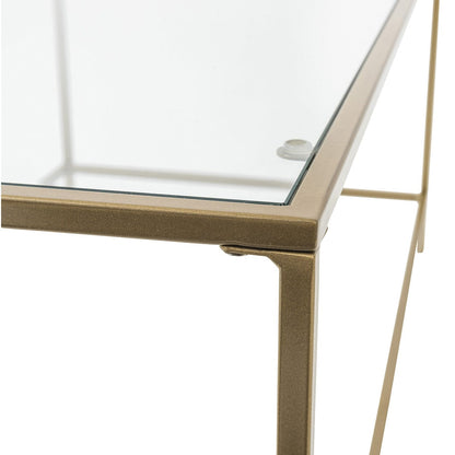 44" X 20.76" X 17.88" Coffee Table In Clear Glass With Brass Base