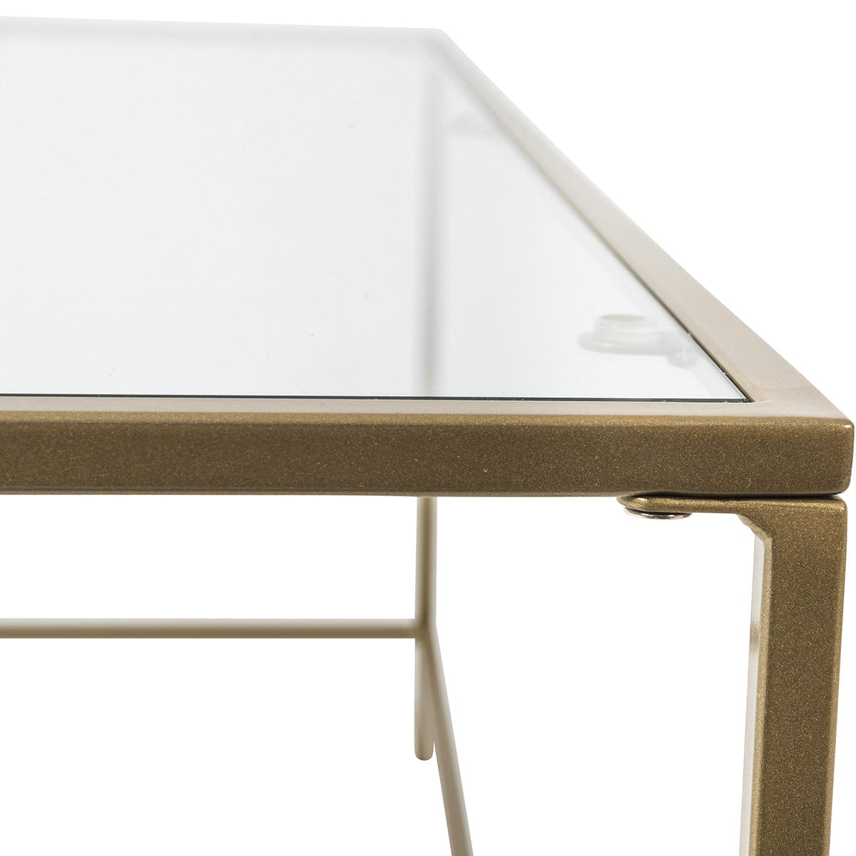 44" X 20.76" X 17.88" Coffee Table In Clear Glass With Brass Base