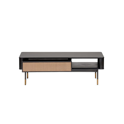 Modern Black And Wicker Coffee Table With Storage