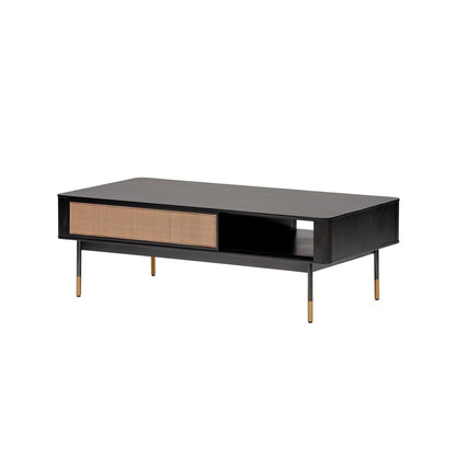 Modern Black And Wicker Coffee Table With Storage