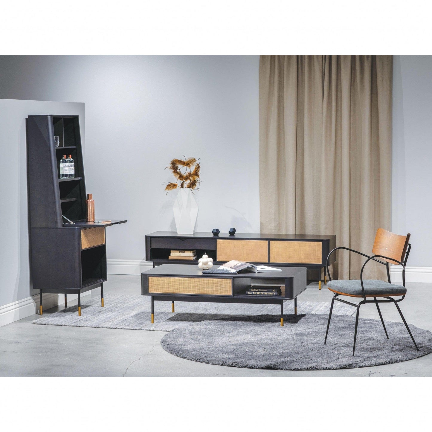 Modern Black And Wicker Coffee Table With Storage