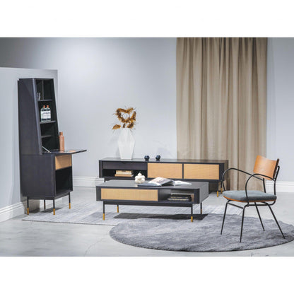 Modern Black And Wicker Coffee Table With Storage